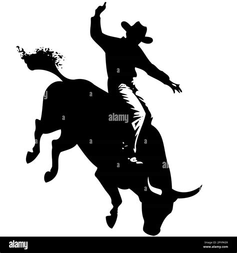 Cowboy Man Riding A Bull At A Rodeo Bull Riding Black And White