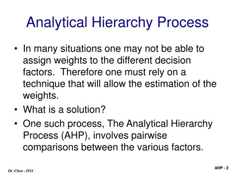 Ppt Analytical Hierarchy Process Ahp A Multi Objective Decision