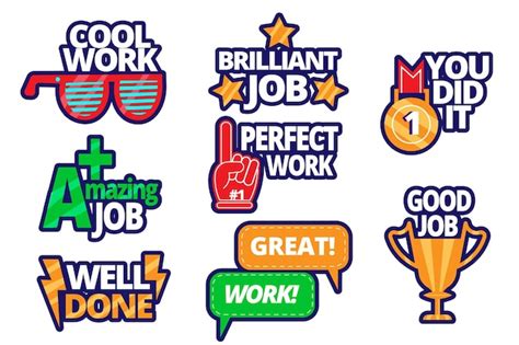 Premium Vector Flat Design Great Job Stickers Set