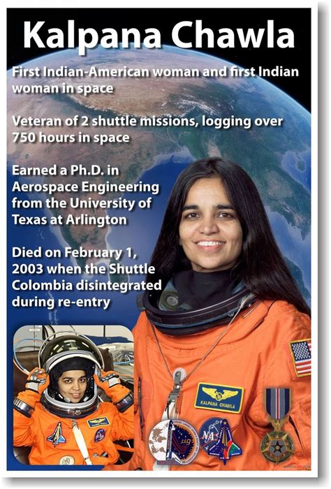 Astronaut Kalpana Chawla First Indian American Woman In Space New Nasa Poster Nasa Poster