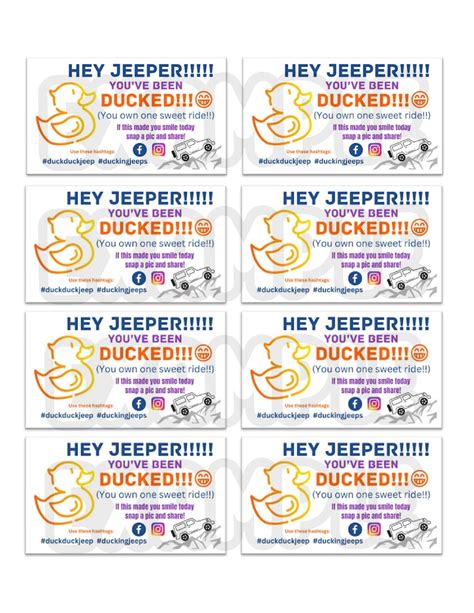 Printable Duck Duck Jeep Cards, Ducking Jeeps - Etsy