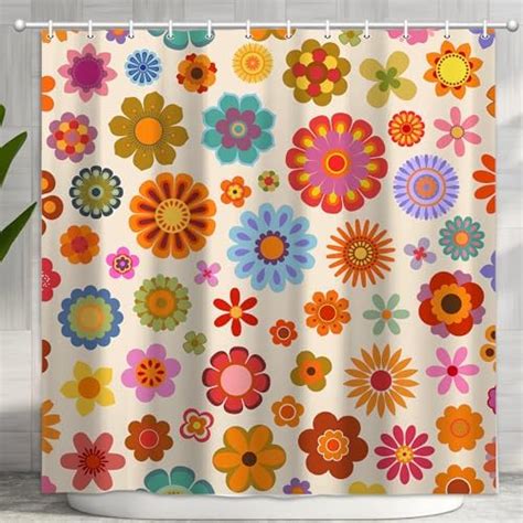 Aldopein Retro Flower Checkered Shower Curtain Aesthetic