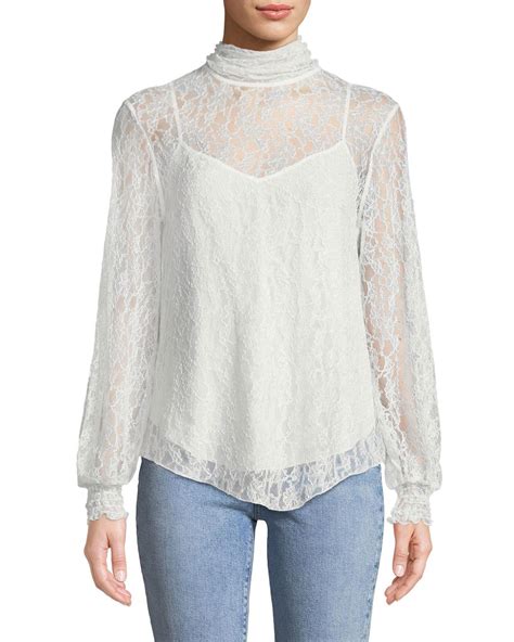 See By Chloé High neck Lace Long sleeve Blouse in Ivory White Lyst