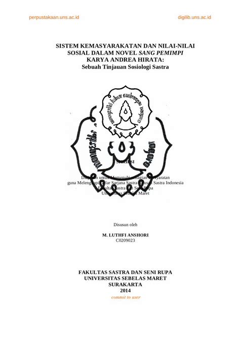 PDF SISTEM KEMASYARAKATAN DAN NILAI NILAI SOSIAL DALAM NOVEL SANG