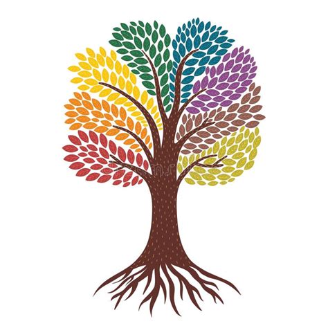 Albero Di Vita Con Radici E Foglie Colorate Di Arcobaleno Elemento