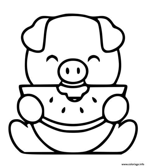 Coloriage Cochon Mignon Mange Une Pasteque Melon Deau Dessin Cochon