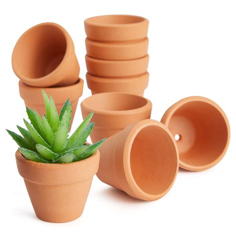 10 Pack 15 Inch Mini Terracotta Plants Pots With Drainage Holes For