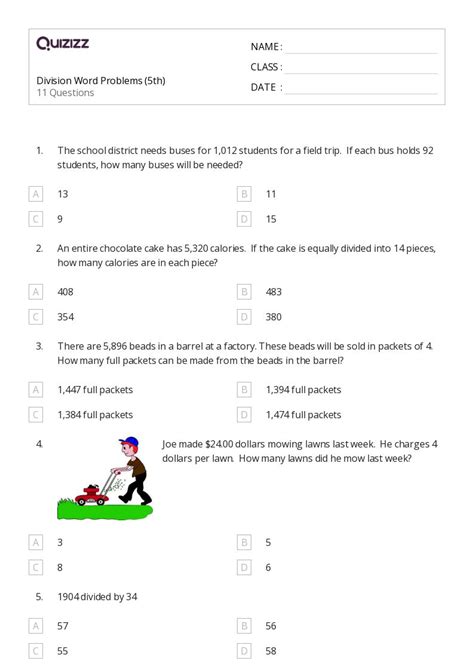 Division Word Problems Worksheets For Th Grade On Quizizz Free