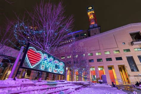 Mississauga City Hall Winter Night Illumination. Celebration Square Ice Skating Rink Editorial ...