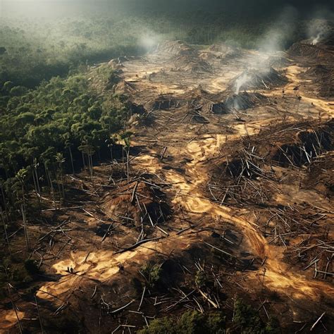 Premium AI Image Aerial Shot Of Deforestation Showcasing Vast Areas