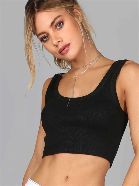 Shein Ribbed Crop Tank Top Black Crop Top Tank Cropped Tank Top