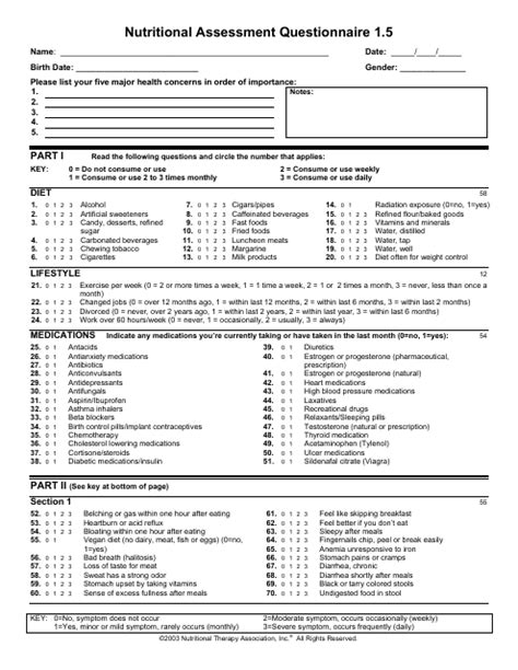 Nutritional Assessment Form Hospital Fillable Printable Online Images