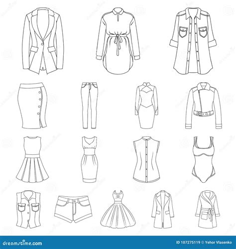 Women S Clothing Outline Icons In Set Collection Stock Vector