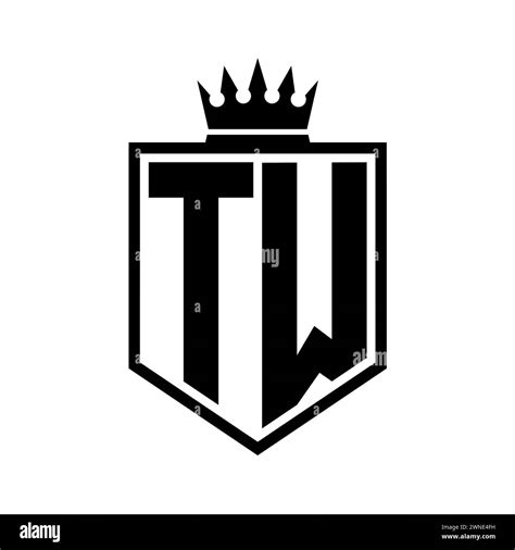 Tw Letter Logo Monogram Bold Shield Geometric Shape With Crown Outline