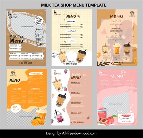 Milk Tea Menu Templates Flat Classical Design Vectors Images Graphic