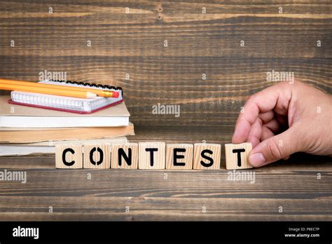 Contest Wooden Letters On The Office Desk Stock Photo Alamy