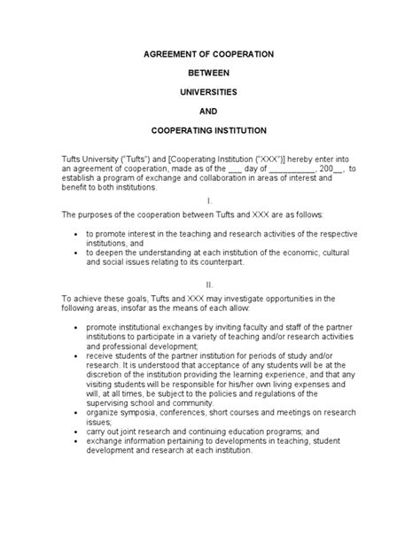 Sample Cooperation Agreement Graduate School University Free 30