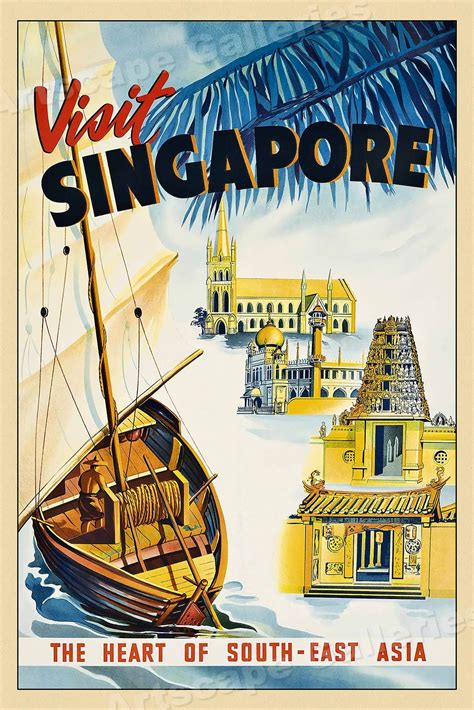 1950s “visit Singapore” Vintage Style Asian Travel Poster 24x36 Ebay