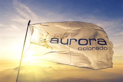 Aurora Of Colorado Of United States Flag Waving On The Top Stock Photo