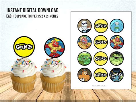 Goo Jit Zu Printable Birthday Digital Cupcake Topper Etsy