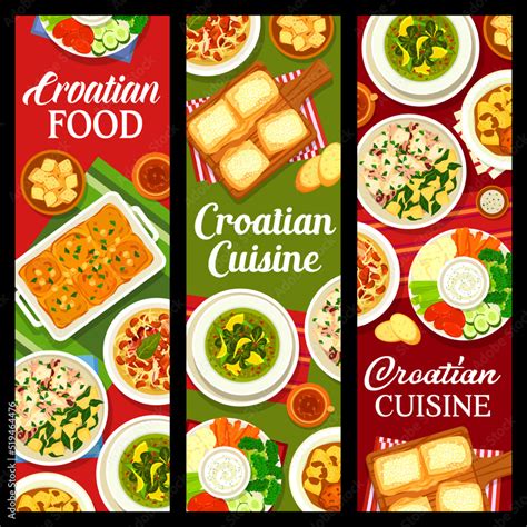 Croatian Cuisine Banners Food Dishes And Meals Vector Restaurant Menu