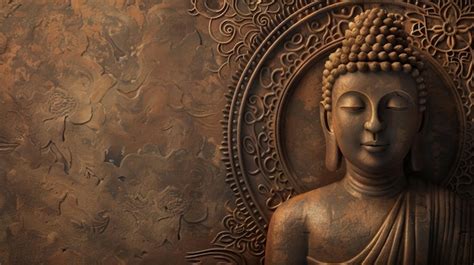 Premium Photo Buddha Statue Sitting In Front Of Wall