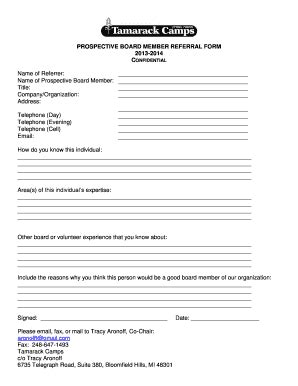 Fillable Online Prospective Board Member Referral Form