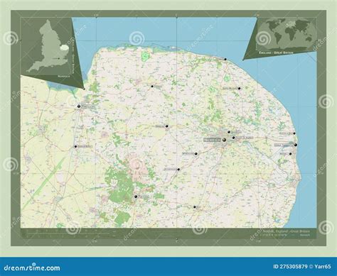 Norfolk England Great Britain Osm Labelled Points Of Cities Stock