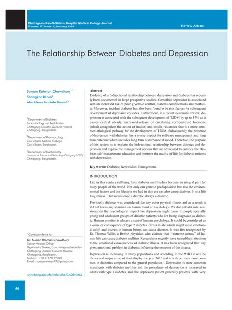 Pdf The Relationship Between Diabetes And Depression