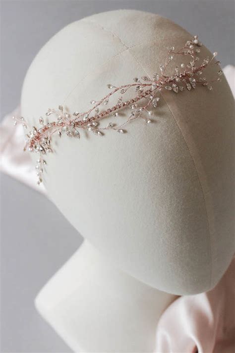 A Bespoke Rose Gold Bridal Headpiece With Rhinestones