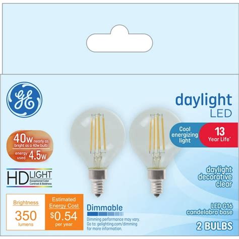 Ge Basic Led Light Bulbs 40 Watts Daylight G16 5 Globe Bulbs Small Base Clear Finish 13yr