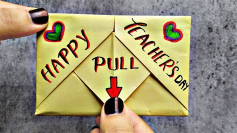 Diy Surprise Message Card For Teacher S Day Pull Tab Origami Envelope Card Teacher S Day