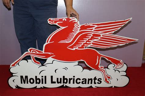 Large Mobil Lubricants Pegasus Gas Station 2 Sided 4234 Porcelain Metal