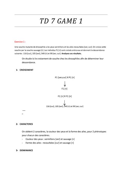 TD7 début résolution exercice TD 7 GAME 1 Exercice 1 Une souche