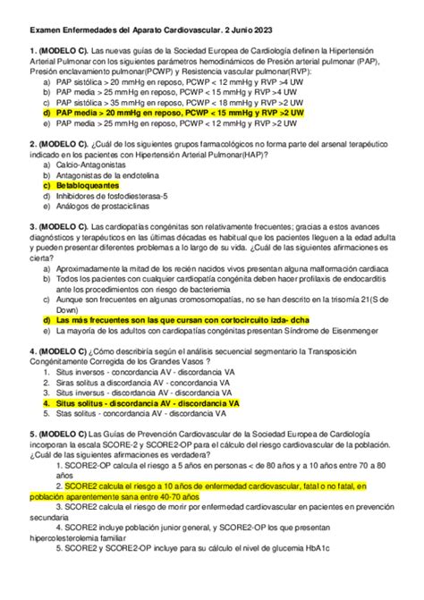 Examen Cardio 2023 Junio Pdf