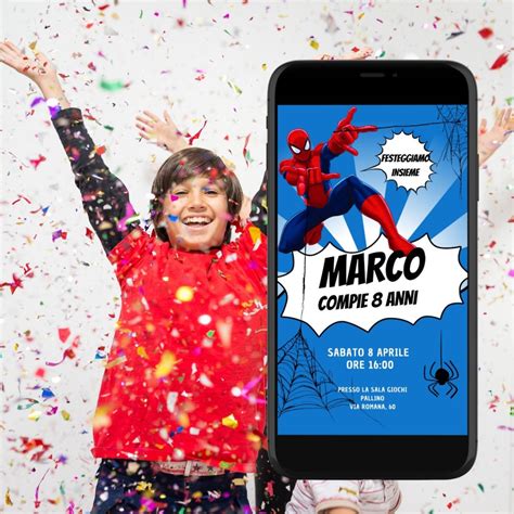 Spiderman Invito Compleanno Digitale Partecipazione Compleanno Bimbo