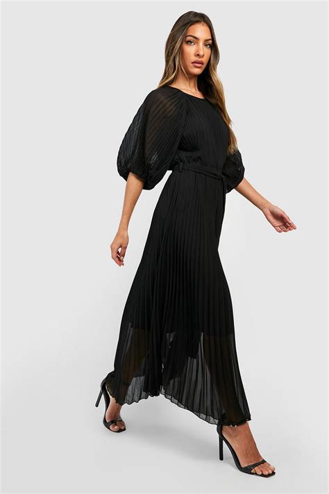 Pleated Puff Sleeve Midi Dress Boohoo