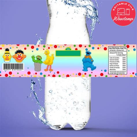 Sesame Street Birthday Water Bottle Label Template Wowtemp