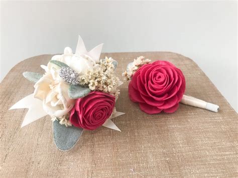 Bling It up Collection Wood Flower Boutonnière or Diamond Etsy