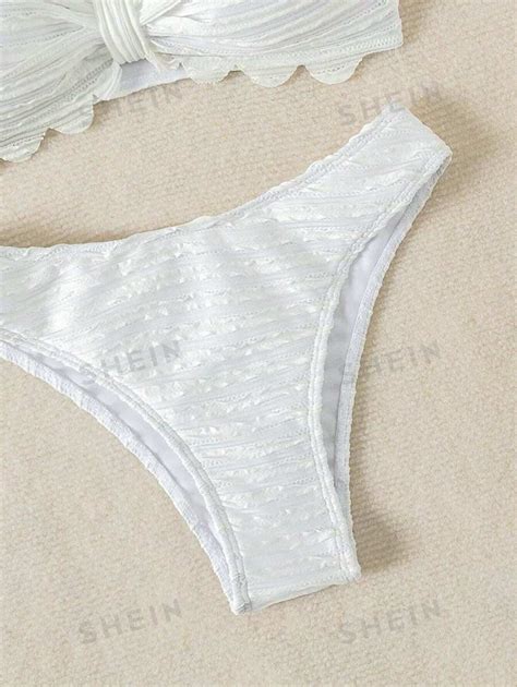 Women S Textured Bandeau Bikini Set With Scalloped Edges SHEIN USA