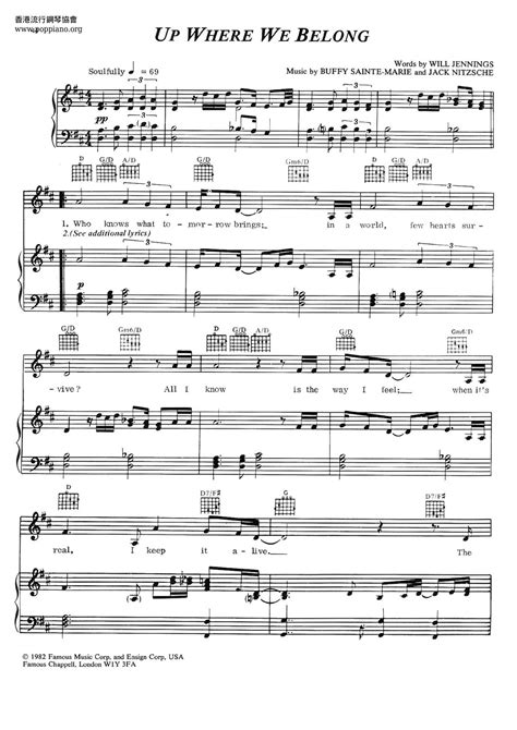 Joe Cocker Up Where We Belong Sheet Music Pdf Free Score Download ★