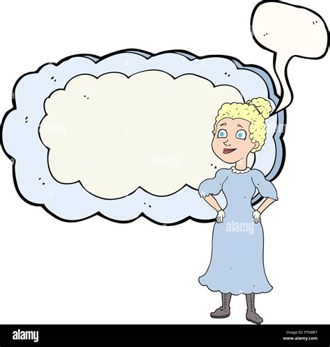 Freehand Drawn Speech Bubble Cartoon Victorian Woman In Dress Stock