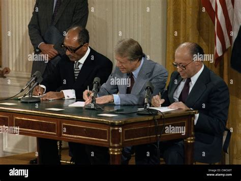 Anwar Sadat Jimmy Carter and Menahem Begin at the Camp David Accords ...