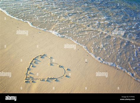 Heart Drawn In The Sand Beach Background Top View Stock Photo Alamy