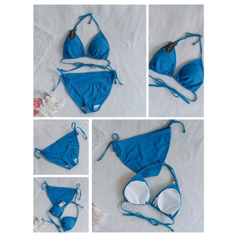 Jual Bk R Warna Biru Bikini Pantai Segitiga Ikat Dengan Busa Selip Shopee Indonesia