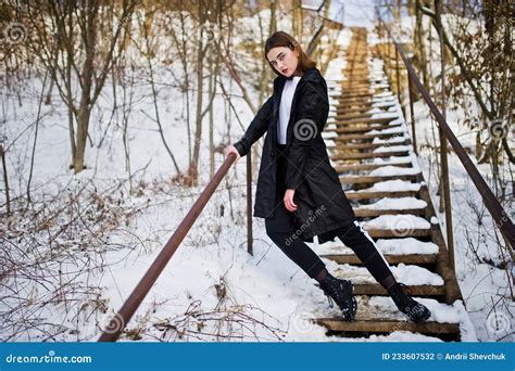 Fashionable Long Legs Brunette Model At Winter Day Stock Photo Image Of Long Cute 233607532