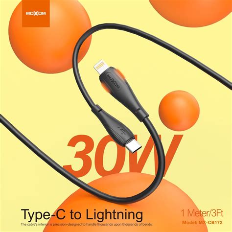 MOXOM MX CB172 1 Meter 30W Silicone LED Type C To Phone PD Data Cable