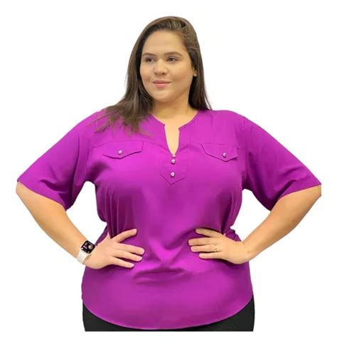 Camisa Blusa Plus Size Feminina Manga Curta Social Sport Mercadolivre