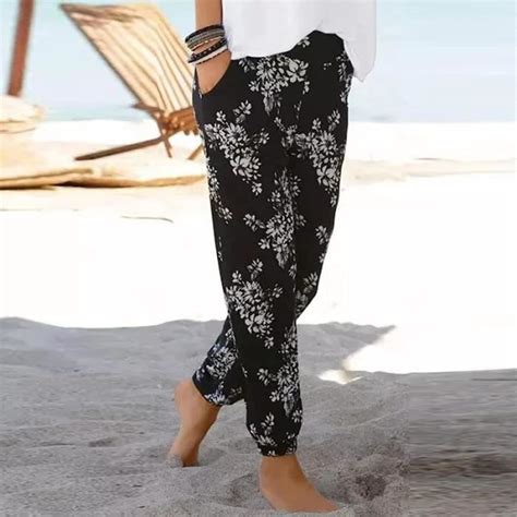 Pantalon Fluide Femme T Pantalon D Contract Taille Haute Fleurs