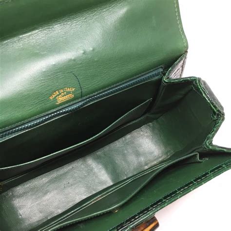 Gucci Vintage Bamboo Green Crocodile Leather Bag At 1stdibs Gucci Green Crocodile Bag Gucci